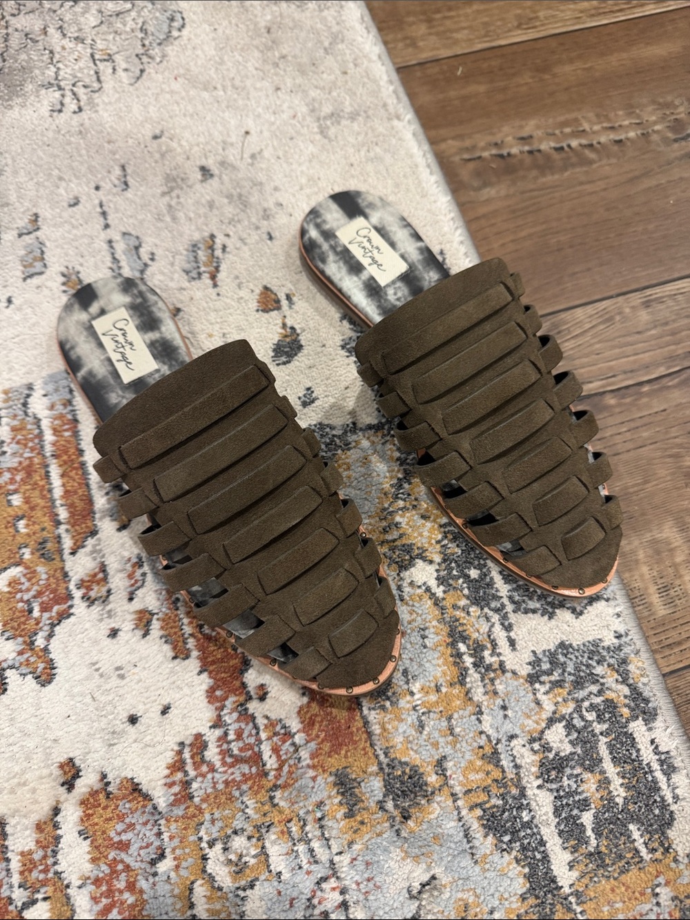 Crown Vintage Olive Suede Woven Slide Mules